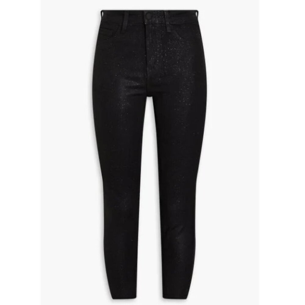 L'AGENCE 'Marguerite' High-Rise Coated Skinny Jeans, Noir Black/Silver Glitter